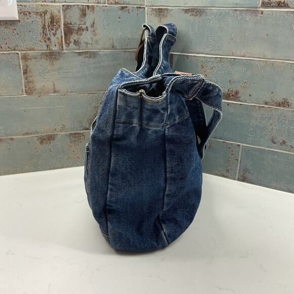 Y2K Upcycled Vintage Handmade Denim Shoulder Bag With Floral Embroidery - Picture 8 of 15